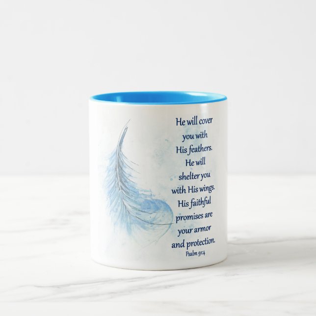 Aquarell-Feder des Psalm-91 Zweifarbige Tasse (Mittel)