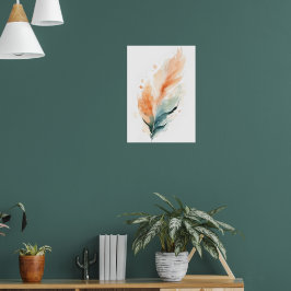 Aquarell-Feder-Kunst | Boho Orange Teal F Poster