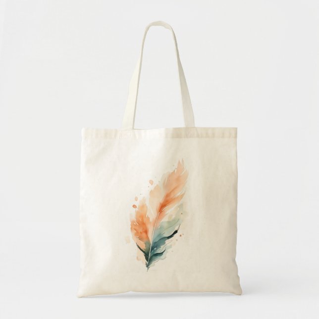Aquarell-Feder-Kunstprint | Boho Orange Teal F Tragetasche (Vorne)