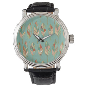 Aquarell-Feder-Muster SüdwestGeo-Schritt-  Armbanduhr