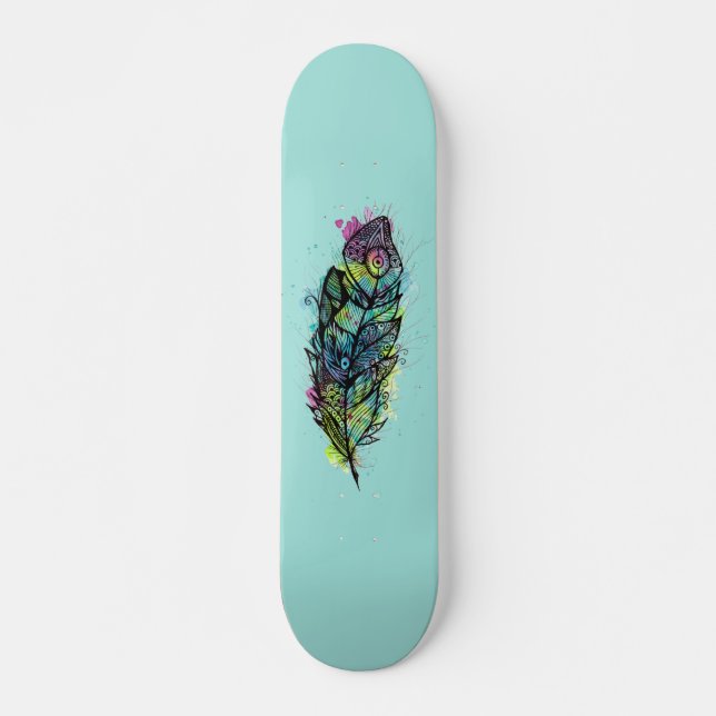Aquarell-Feder-Tätowierung Skateboard (Vorne)