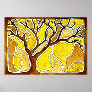 Aquarell-Federbaum - gelbes Gold Poster