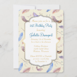 Aquarell-Federn und fancy Rahmen Geburtstag Einladung