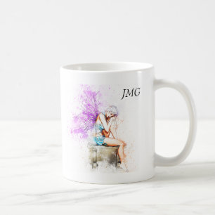 Aquarell-Fee im Blau mit Monogramm Tasse