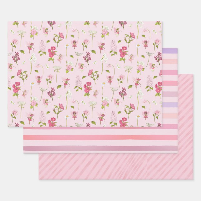 Aquarell-Fee Rosa Streifen Geschenkpapier Set (Set)