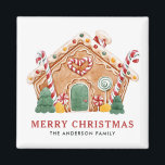 Aquarell Festive Lebkuchen Weihnachten Magnet<br><div class="desc">Frohe Weihnachten | Individueller Urlaubsmagnet. Es zeichnet sich durch ein Aquarellmuster aus,  in dem festliche Lebkuchenhäuser mit Bonbons,  Pfefferminzen und Bonbons-Akzent untergebracht sind. Personalisieren Sie diese,  indem Sie Ihre Daten hinzufügen. Dieser benutzerdefinierte Weihnachtsmagnet ist ein personalisiertes Geschenk. Matching-Elemente sind verfügbar.</div>