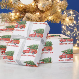 Aquarell-Feuerwehrmann-Weihnachten-Feuerwehrauto Geschenkpapier