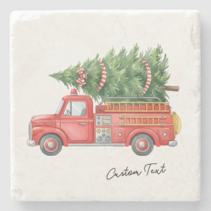 Aquarell-Feuerwehrmann-Weihnachten-Feuerwehrauto Steinuntersetzer