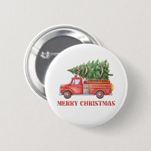 Aquarell Feuerwehrmann Weihnachten Feuerwehrwagen Button