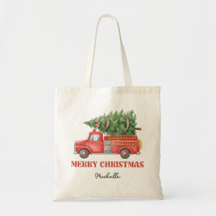 Aquarell-Feuerwehrmann-Weihnachts-Feuerwehrauto Tragetasche