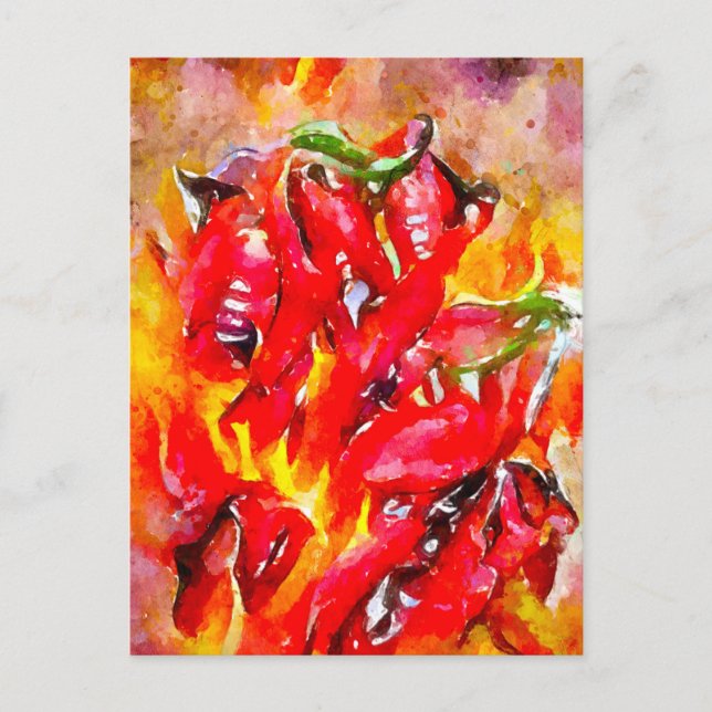 Aquarell feurig brennde Chilischoten. Chili. Postkarte (Vorderseite)