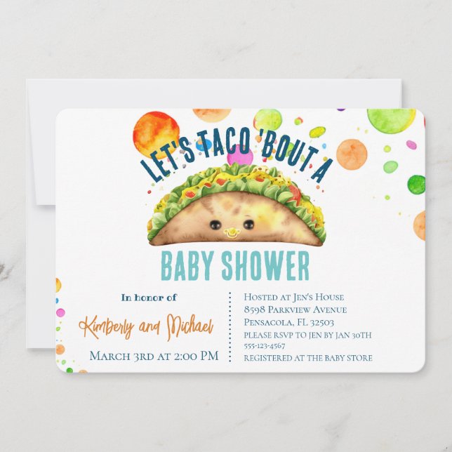 Aquarell Fiesta Let's TACO 'Bout a Baby Shower Einladung (Vorderseite)