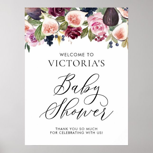 Aquarell Figs Floral Fall Babydusche Willkommen Poster (Vorne)