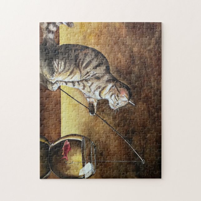 Aquarell-Fischkatze Puzzle (Vertikal)