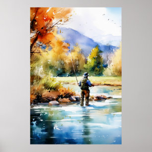 Aquarell Fishing Poster - Fischen Wand an Wand
