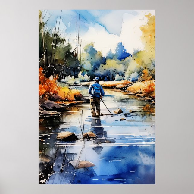 Aquarell Fishing Poster - Fischen Wand an Wand (Vorne)
