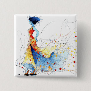 Aquarell Flamenco-Tänzerin – Freude in Bewegung #2 Button