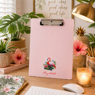 Aquarell-Flamingo-Blumen  Klemmbrett