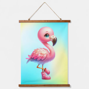Aquarell-Flamingo-Cartoon-Cliparts Wandteppich Mit Holzrahmen
