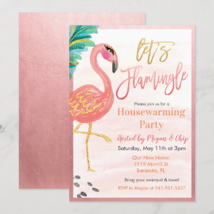 Aquarell-Flamingo-Haus-Einweihungs-Einladung Einladung
