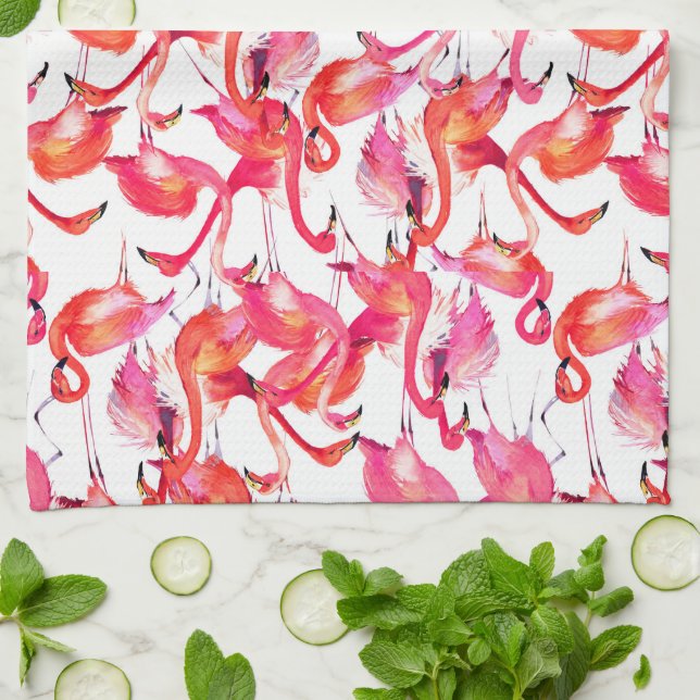 Aquarell-Flamingo in den Aquarellen | addieren Geschirrtuch (Gefaltet)
