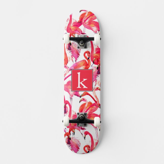 Aquarell-Flamingo in den Aquarellen | addieren Skateboard (Vorderseite)