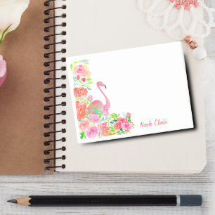Aquarell-Flamingo mit Rosen personalisiert Post-it Klebezettel