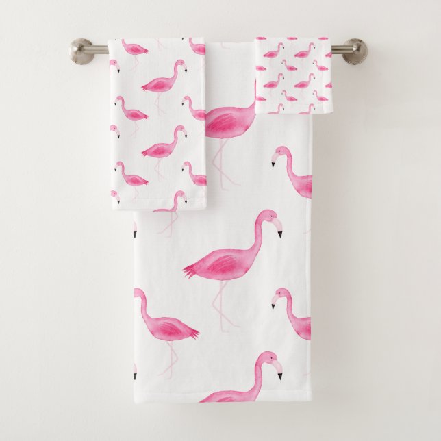 Aquarell-Flamingo-Muster Badhandtuch Set (Insitu)