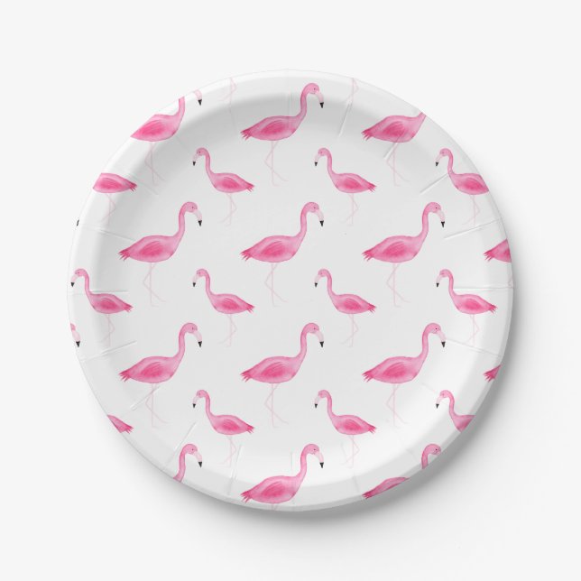 Aquarell-Flamingo-Muster Pappteller (Vorderseite)