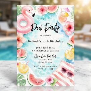 Aquarell-Flamingo-Sommerpool-Teenie-Geburtstag Einladung