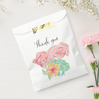 Aquarell Flamingo & Tropische Grünpflanzen Hochzei Geschenktütchen