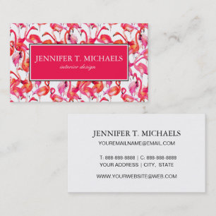 Aquarell-Flamingos dem Monogramm in der Aquarell-  Visitenkarte