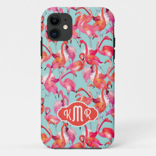 Aquarell-Flamingos erfassten   Monogramm iPhone 11 Hülle