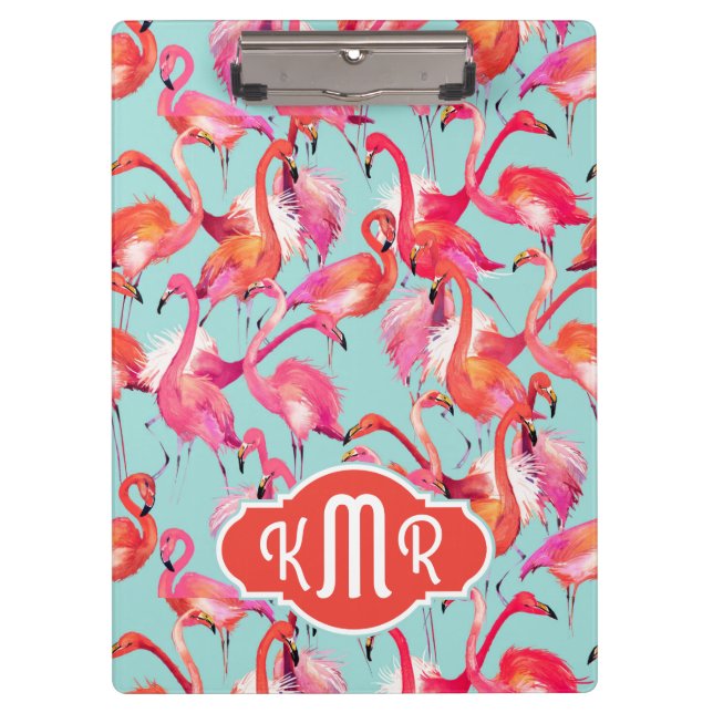 Aquarell-Flamingos erfassten | Monogramm Klemmbrett (Vorderseite)