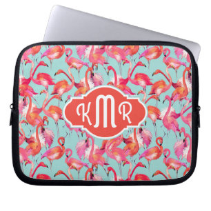 Aquarell-Flamingos erfassten   Monogramm Laptopschutzhülle