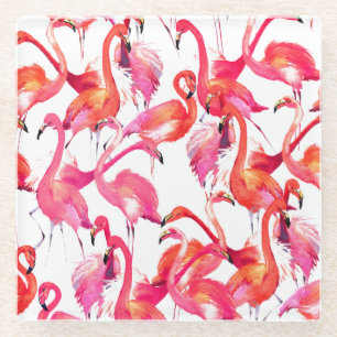 Aquarell-Flamingos in Aquarellen 2 Glasuntersetzer