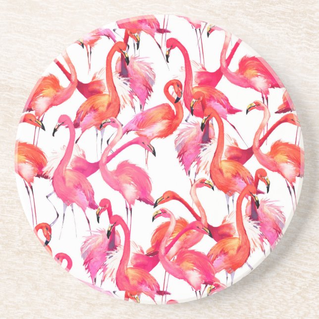Aquarell-Flamingos in den Aquarellen Sandstein Untersetzer (Vorne)