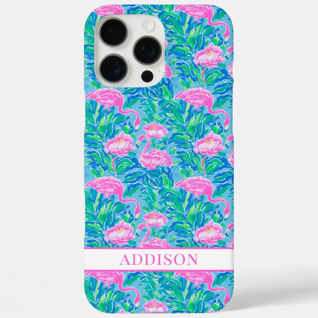 Aquarell-Flamingos mit Monogramm Case-Mate iPhone Hülle (Rückseite)