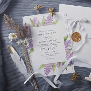 Aquarell Flieder Bouquet Floral Elegante Hochzeit Einladung