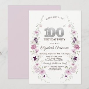 Aquarell Flieder Wildblumen 100. Geburtstag Einladung