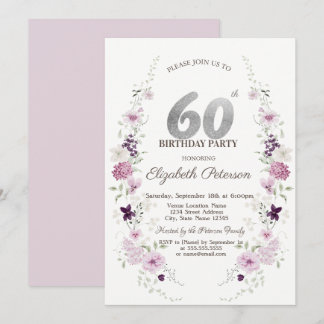 Aquarell Flieder Wildblumen 60. Geburtstag Einladung