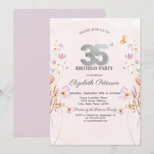 Aquarell Flieder Wildblumen Lila 35. Geburtstag Einladung