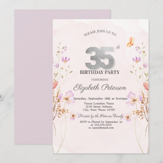 Aquarell Flieder Wildblumen Lila 35. Geburtstag Einladung