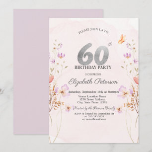 Aquarell Flieder Wildblumen Lila 60. Geburtstag Einladung
