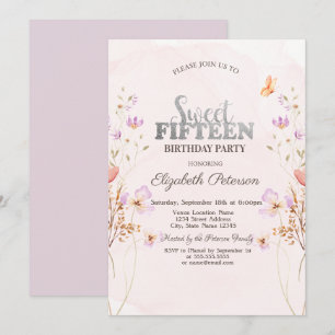 Aquarell Flieder Wildblumen Lila Sweet 15 Einladung