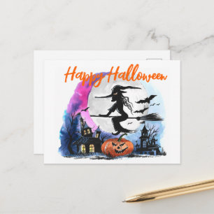 Aquarell fliegende Hexe Postkarte