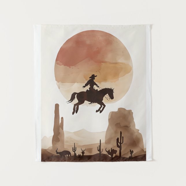 Aquarell fliegender Cowboy Wandteppich (Vorderseite)