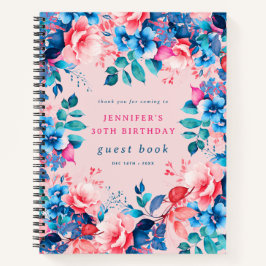 Aquarell Floral 30. Geburtstag Gästebuch Blush Notizbuch