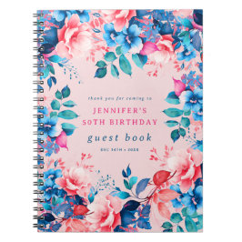 Aquarell Floral 50. Geburtstag Gästebuch Blush Notizblock