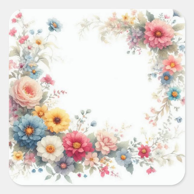 Aquarell Floral Art Add Your Text Blank Template Quadratischer Aufkleber (Vorderseite)